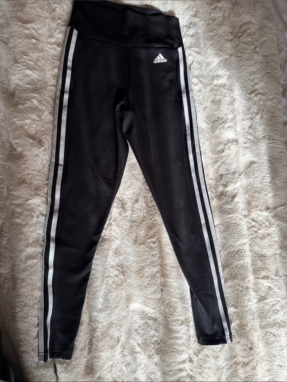 adidas Black Leggings with White Side Stripes - Kids